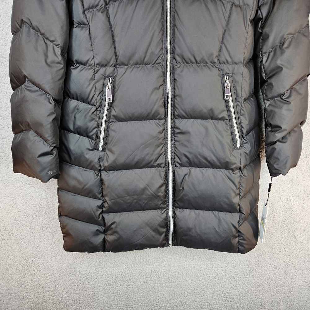 **SOLD***Calvin klein Womens Black Full Zip Coat Sz M Detachable Hood Faux Fur - Picture 6 of 15